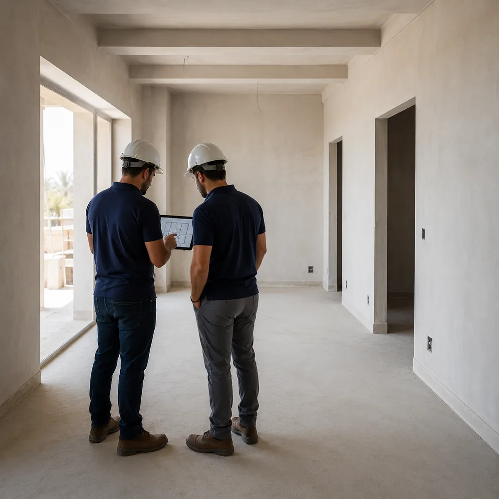 مهندسو نيو سكاي لاين يراجعون مخططات التشطيب في موقع فيلا